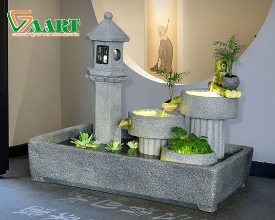 Tiểu Cảnh Nước Ống Tre Và Lu Đá Nhật Bản